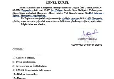 OLAĞAN ÜSTÜ GENEL KURUL DUYURUSU